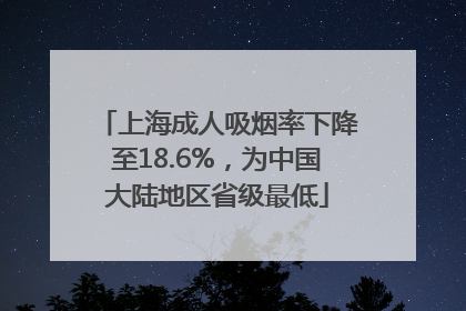 上海成人吸烟率下降至18.6%，为中国大陆地区省级最低