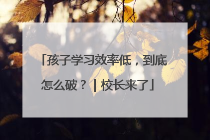孩子学习效率低，到底怎么破？｜校长来了