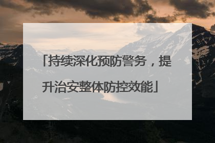 持续深化预防警务，提升治安整体防控效能