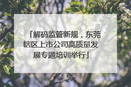 解码监管新规，东莞辖区上市公司高质量发展专题培训举行