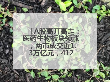 A股高开高走：医药生物板块领涨，两市成交近1.3万亿元，4120股收涨
